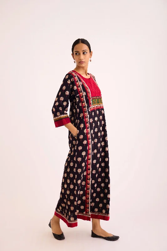 Rozana Caftan Black Maroon