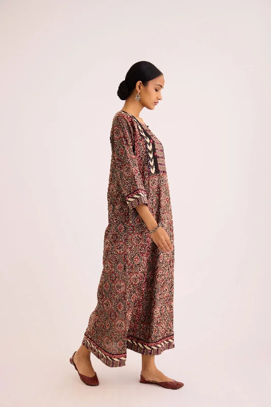 Rozana Caftan Grey Maroon