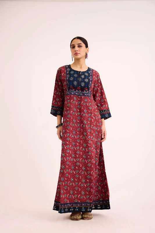 Rozana Caftan Maroon Blue