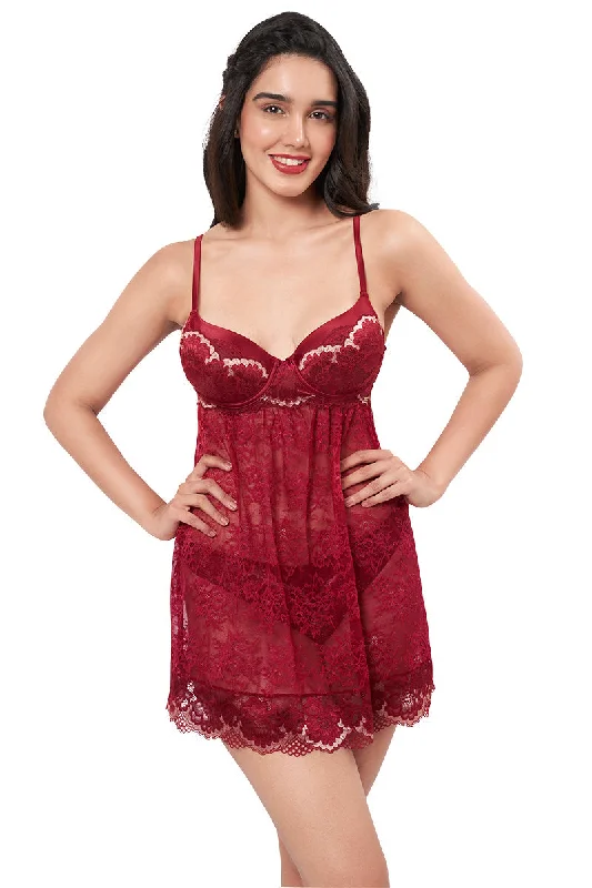 Eternal Bliss Full Coverage Satin Babydoll - Red Berry