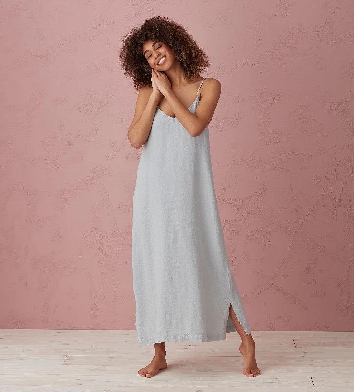 Stone Grey Willa 100% Linen Long Cami Nightie