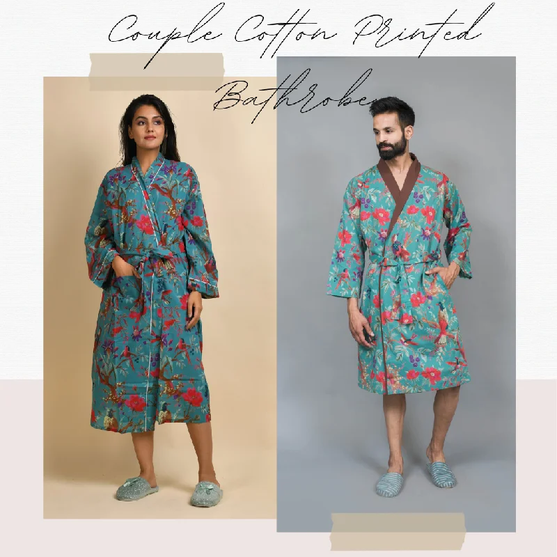 Teal  GREEN Couple Pure Cotton kimono robe