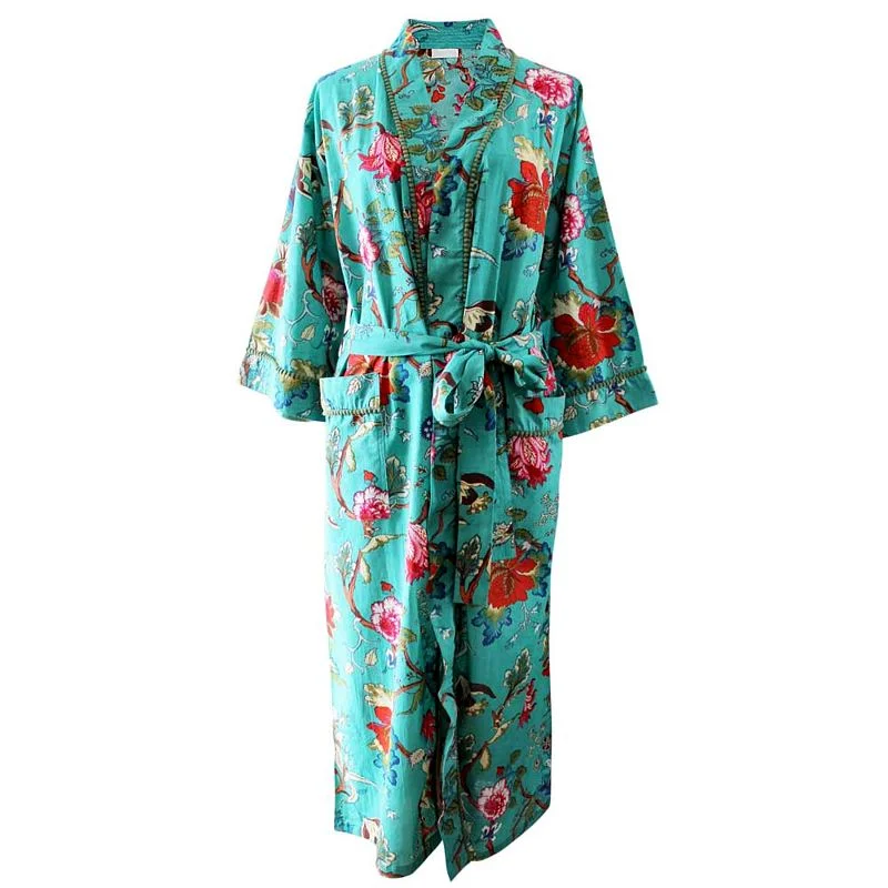 Teal Exotic Bird Dressing Gown