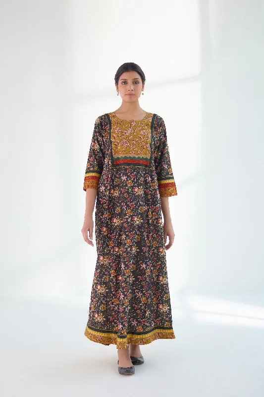 Yoke Caftan Black Mustard