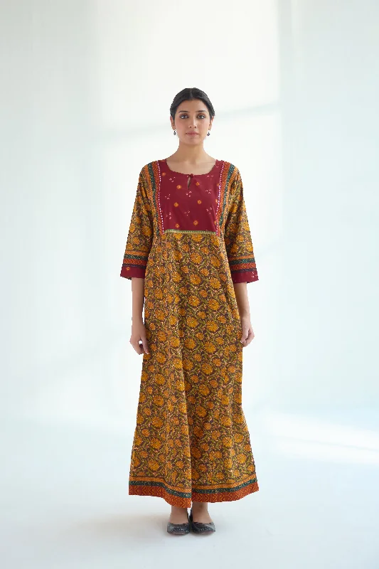 Yoke Caftan Brown Mustard