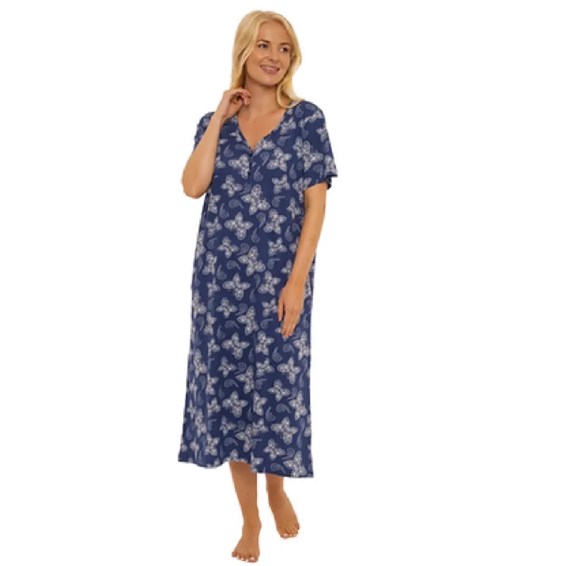 100% Cotton Jersey Short Sleeve Navy Butterfly Print Nightdress - Coming Soon