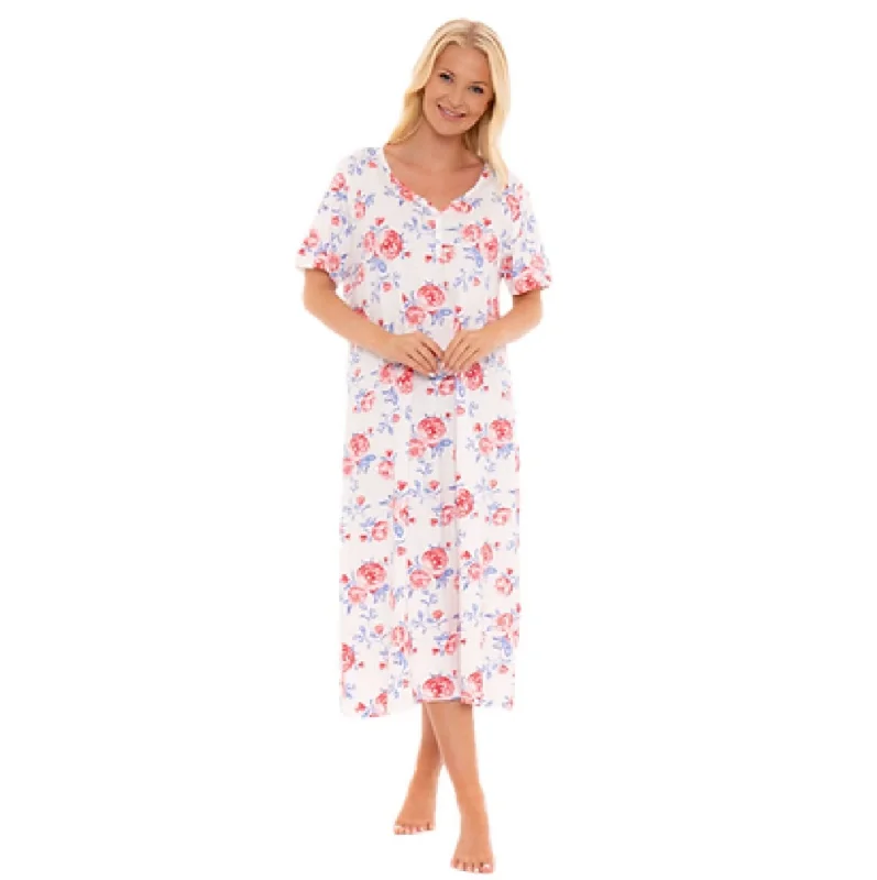 100% Cotton Jersey Short Sleeve Pink Rose Print Nightdress - Coming Soon