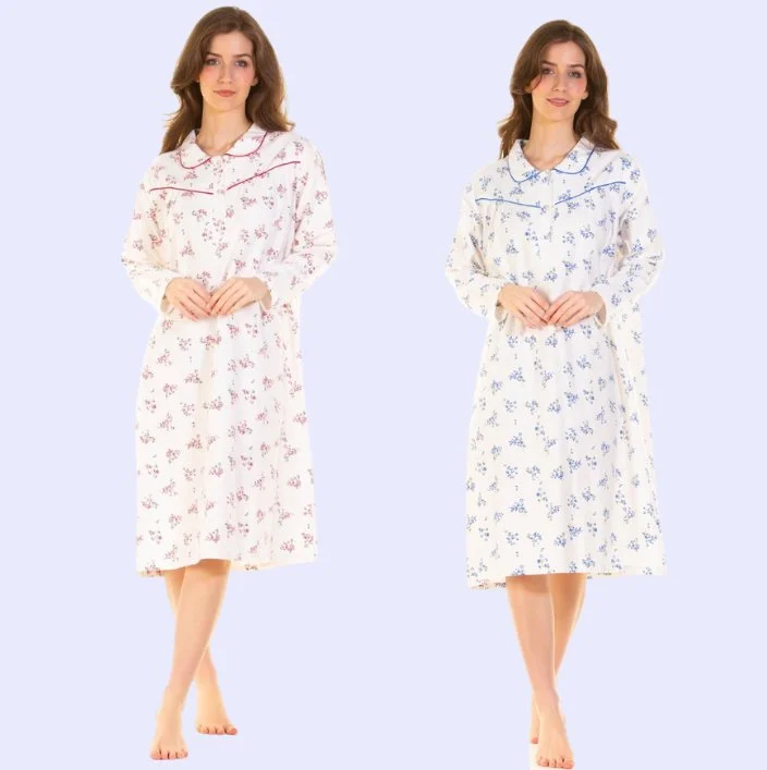 100% Winceyette Cotton Floral Long Sleeve Nightdress