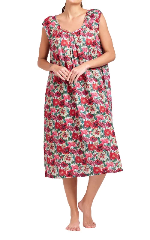 Arabella 100% Cotton Rosie Sleeveless Nightgown in Vibrant Red Floral MD-747F4