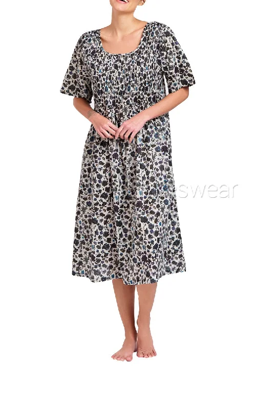 Arabella Angelina 100% Cotton Nightgown with Short Sleeve in Black Multicolour Floral MD-83K