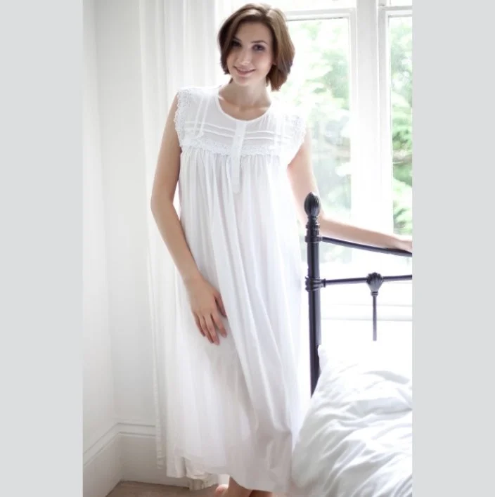 Caty Victorian Cotton Lawn Sleeveless Nightdress