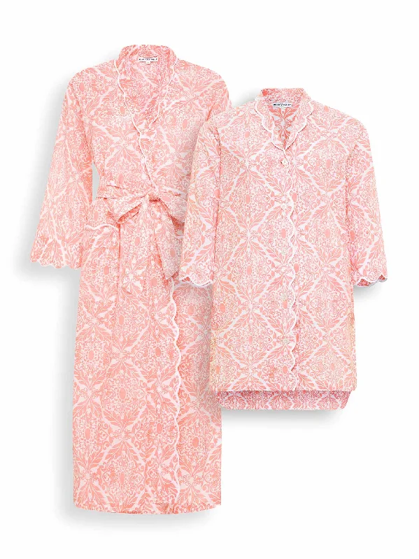 Coral Filigree Bundle: Kimono Robe + Nightshirt