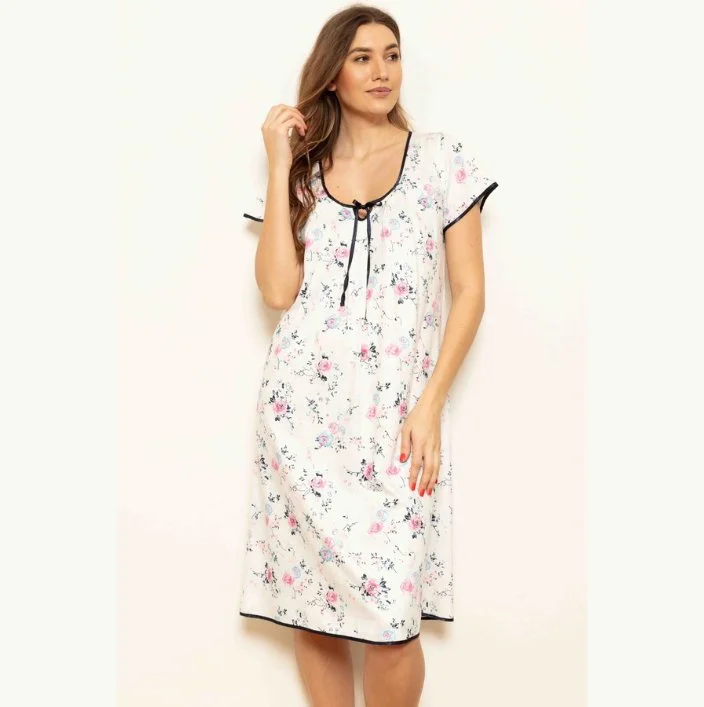 English Rose 100% Cotton Fleece Cap Sleeve Nightdress