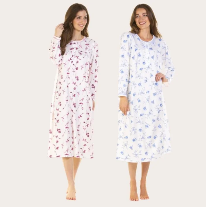 Floral Cuddleknit Long Sleeve Jersey Interlock Nightdress