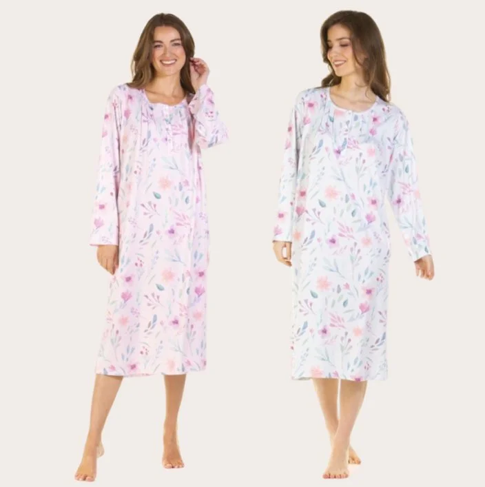 Floral Jersey Knit Long Sleeve Nightdress