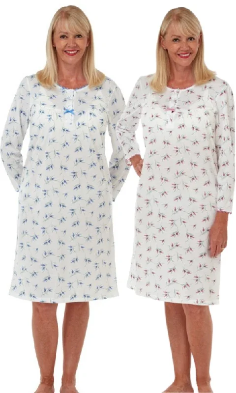 Floral Print Poly Cotton Jersey Nightdress - Blue or Pink - 24/26 only