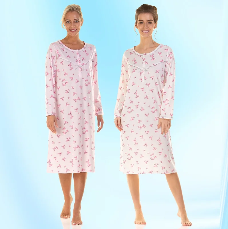 Ladies Floral Jersey Long Sleeve Nightdress