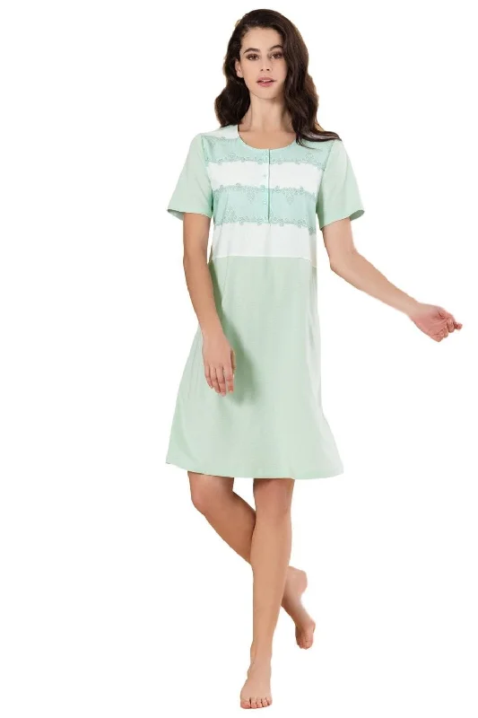 Italian 100% Cotton Banded Nightdress - Blue or Green - 10 to 26