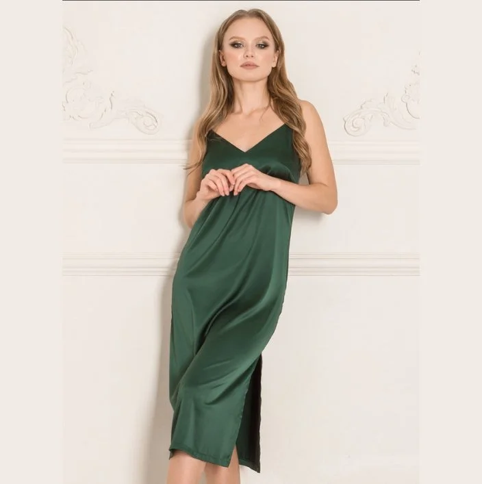 Long Green Silk Satin Nightdress